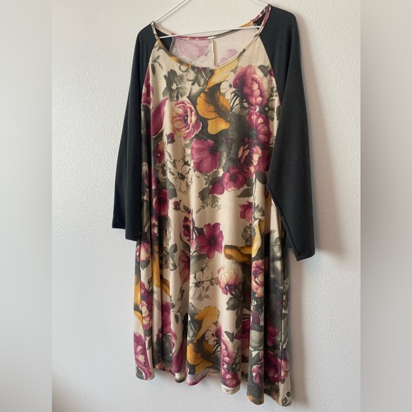 Boho Floral “Tanya” Purple/Mustard 3/4 Sleeve Midi with pockets Size XXL - Picture 2 of 7